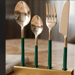 Ensemble de couverts de luxe de couleur or champagne avec poignée verte, ensemble de 4 couverts de qualité supérieure, en acier inoxydable durable, passe au lave-vaisselle - Product Image 6