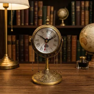 Reloj de Escritorio Náutico Antiguo de Latón, Reloj de Mesa Marítimo Vintage con Números Romanos Ornamentados, Reloj de Mesa Clásico Oceánico - Product Image 5
