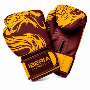 Gants de boxe IBERIA Premium jaune-brun à motif dragon, gants d'entraînement, logo personnalisé, OEM, ODM, équipement de boxe en gros - Product Image 1