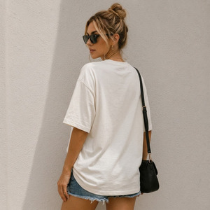 T-shirt décontracté pour femme, coupe oversize, col rond, épaules tombantes, manches mi-longues, respirant, tricoté, 100% coton, 180g, imprimé par transfert thermique - Product Image 3