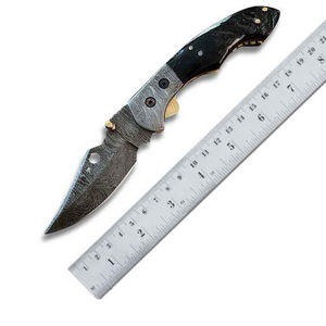 Cuchillo Plegable de Acero Damasco y Cobre para Exteriores, Superventas, para Camping, Caza, Supervivencia Táctica, con Mango de Madera, OEM - Product Image 5