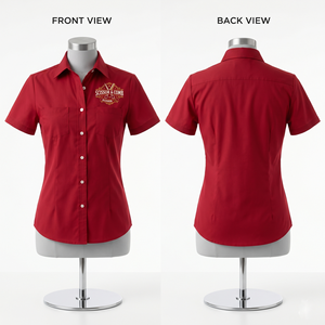 เสื้อเชิ้ตช่างตัดผมหญิง 140 GSM ผ้าโพลีคอตตอนพรีเมียม สีชมพู แขนสั้น ทรงเข้ารูป ปักโลโก้ตามสั่ง ชุดทำงาน - Product Image 5