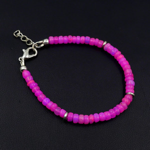 Natural Pink Opal Roundel Beads Bracelet, Ethiopian Multi <b>Fire</b> Gemstone Gift - Product Image 3