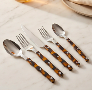 <b>Vintage</b> Tortoiseshell Handle Flatware <b>Set</b> Mirror Polish Stainless Steel Spoon Fork Knife Dishwasher Safe Wedding <b>Cutlery</b> - Product Image 6
