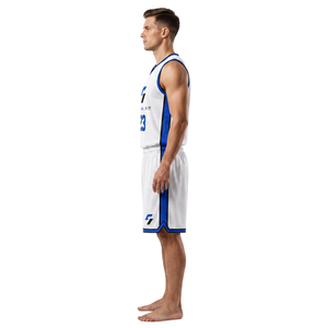 Conjunto de Uniforme de Baloncesto para Hombre Storm Fit, Blanco y Azul, Estampado Sublimado, Sin Mangas, Cuello en V, Jersey Deportivo Transpirable - Product Image 3