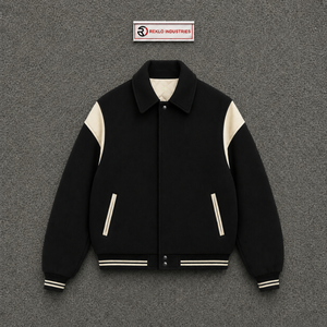 Chaqueta Varsity Negra y Crema para Hombre, Estilo Clásico Bomber de Béisbol, con Aspecto de Lana, Cierre Frontal con Cremallera, Ropa Casual de Calle, Prenda Exterior de Moda - Product Image 5