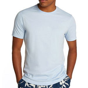 T-shirt en jersey 100 % coton de haute qualité, bleu clair, col rond, manches courtes, coupe classique, couleur unie, tricoté, décontracté - Product Image 6