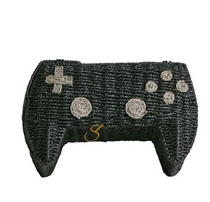 Panier de rangement artisanal en jonc de mer noir pour manette de jeu, boîte de rangement créative en osier en forme de manette, organisateur d'accessoires technologiques fantaisie - Product Image 2