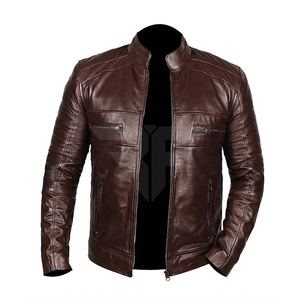 <b>Men</b> PU Leather Lapel Collar Tooling <b>Jacket</b> Motorcycle Casual <b>Slim</b> <b>Fitted</b> Zip <b>Men</b> Leather <b>Jacket</b> - Product Image 1