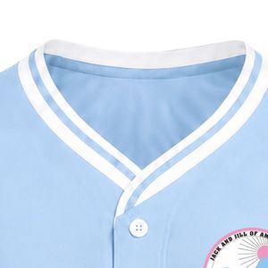 Camiseta de Béisbol Azul Claro para Mujer, con Botones al Frente, Parche Bordado, Manga Corta, Cuello en V, Ribete Blanco, Ropa Deportiva Informal de Equipo - Product Image 2