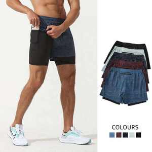 Shorts de sport pour hommes, séchage rapide, été, décontractés, 2-en-1, anti-plis, taille élastique, 100% polyester - Product Image 3