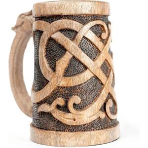Handmade Wooden <b>Beer</b> Mug Dragon Handle Vintage Style Bar Accessory Classic Design Men Eco-Friendly CE/EU Certified Lid Microwave - Product Image 1