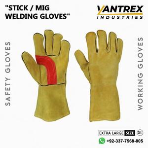 Leather Welding <b>Gloves</b> Yellow Red Palm Reinforcement Straight Thumb Heat Resistant Breathable Molten Metal Splash Test <b>Gloves</b> - Product Image 6