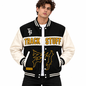 Veste universitaire personnalisée pour homme en laine et coton, col montant, logo brodé sur le devant, style streetwear, hiver - Product Image 1