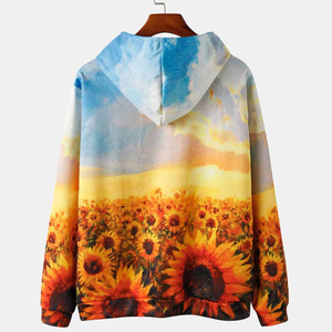 Sudadera con Capucha para Hombre SINEWY SPORTS, Estampado de Campo de Girasoles, Transpirable, 100% Algodón, Estilo Urbano Informal con Bolsillo Canguro, Invierno - Product Image 3
