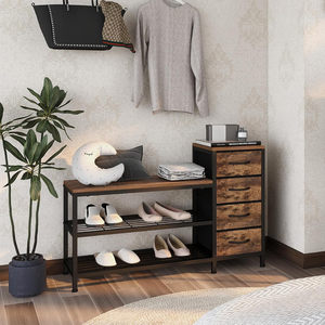 Banco Moderno para Almacenamiento de Zapatos con 4 Cajones de Tela, Zapatero de 3 Niveles, Asiento de Madera y Estructura de Acero para Almacenamiento en el Pasillo y la Entrada - Product Image 3