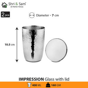 2 PCS Hammered Glass <b>Drinkware</b> with Stainless Steel Lid Impression Collection - Product Image 2