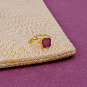 Women's Wholesale Modern Natural Druzy Bezel Setting <b>Adjustable</b> Gold-Plated Brass <b>Square</b> Gemstone Ring Elegant Jewelry - Product Image 3