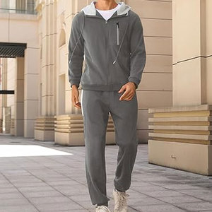 ชุดวอร์มผู้ชายแบบสองชิ้น มีกระเป๋าซิป ชุดฮู้ดซิปเต็มตัว ชุดวอร์มสำหรับวิ่งออกกำลังกาย ชุดลำลองสวมใส่สบาย - Product Image 2