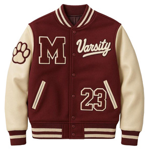 Chaqueta Varsity Negra y Roja para Hombre con Bordado en Toda la Superficie, Estilo Béisbol Vintage, Cuello Camisero - Product Image 6