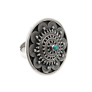 Stylish Vintage Look Oxidized <b>Plain</b> Silver 925 Sterling Silver <b>Ring</b> Unique & Antique Artisan Round Natural Coral Cocktail <b>Ring</b> - Product Image 1