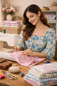 Robe longue personnalisée pour femme, imprimée à la main avec motifs floraux, col rond élastique, manches longues, style Kali Gadder à volants, tenue décontractée en coton - Product Image 6