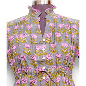 เดรสผ้าฝ้าย 100% แขนสั้นพิมพ์ลายดอกไม้สไตล์โบฮีเมียนญี่ปุ่นสำหรับสาวออฟฟิศแฟชั่นใหม่ - Product Image 4