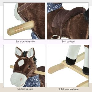 Cavallo a Dondolo in Legno con Suoni Realistici, Giocattolo da Cavalcare in Peluche Stile Cowboy Marrone per Bambini 3-6 Anni, Divertimento del Far West - Product Image 6