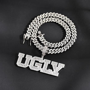 Collar con colgante de moissanita UGLY personalizado con diseño de letras brillantes y cadena cubana Iced Out, estilo Hip Hop - Product Image 1