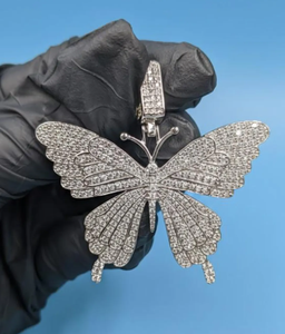 925 Sterling Silver <b>Butterfly</b> Pendant Moissanite <b>Charm</b> Iced Out Wing Jewelry Unisex Party Gift - Product Image 3