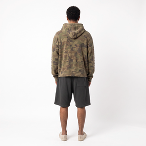 Custom Baggy Fit <b>Camo</b> Waffle Knit Full Zip Hoodie and <b>Shorts</b> Set <b>Men's</b> Faded Print Stone Washed Streetwear USA - Product Image 2
