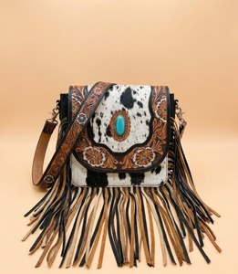 Western Cowhide Leather Fashion <b>Shoulder</b> <b>Bag</b> with Two <b>Straps</b> Zip Closure Large Capacity Crossbody Satchel for Shopping & Travel - Product Image 1