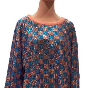 Jack and Jill <b>Sequin</b> Checkered Tunic Women Long Sleeve Sparkle Bling Loose Fit Fashion <b>Party</b> <b>Top</b> Custom Boutique Apparel - Product Image 3