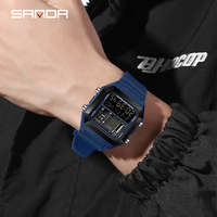 Montre numérique pour homme SANDA 6216, bracelet en TPU, montre électronique carrée, rétroéclairage LED, alarme, chronographe, étanche, montre de sport décontractée