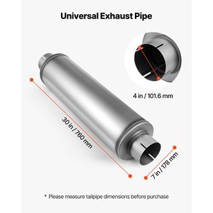 Silenciador de escape de 4 pulgadas de entrada, 30 pulgadas de longitud total, de acero inoxidable, resonador universal para sistemas de escape de ajuste de carrocería, 30 Exhaust - Product Image 4