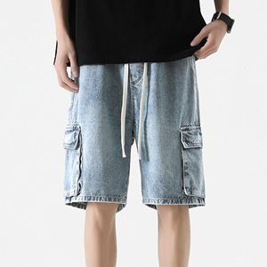 Pantalones Cortos Cargo de Mezclilla para Hombre, Cintura Media, con Cordón, Transpirables, Casuales, Estilo Bermuda, Color Sólido, de Algodón - Product Image 5