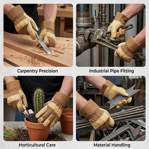 Gants de manutention canadiens en cuir de vachette grainé renforcé et toile, pour usage industriel, jardinage, soudage, protection thermique et sécurité - Product Image 5