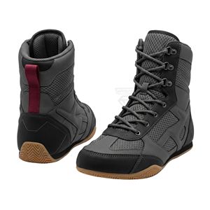 Zapatillas de Boxeo de Piel de Caña Alta Color Carbón, Calzado Cómodo para Entrenamiento en el Ring, Antideslizantes con Cordones y Soporte de Tobillo - Product Image 2