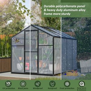 Invernadero de Jardín de Policarbonato de 6x8 Pies de Fácil Montaje con Estructura Grande de Aluminio para Exteriores con Ventilación en el Techo, Color Verde - Product Image 5