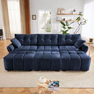 3 Seater Elegant Textured Chenille <b>Sofa</b> Set with 3 Ottomans and <b>Pillows</b> Sturdy Solid Wood Frame for Living Rooms - Product Image 2