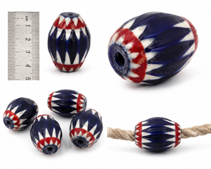 Large Chunky Chevron Glass <b>Beads</b> Handmade Trade Box Blue <b>Red</b> Jewelry Making Tribal Crafts Necklace Design Conifer Brand Mould - Product Image 1