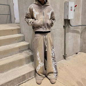 Survêtements pour hommes en coton éponge à capuche imprimés sur mesure, ensembles de jogging évasés deux pièces avec design patchwork - Product Image 1