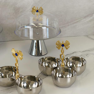 Luxury Silver Double Serving Bowl With Gold Reindeer Handle Elegant Metal Twin Nut Tray For Christmas Home Decor - Product Image 2