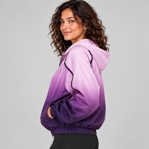 Professional manufacture <b>Women</b> Purple Gradient Windbreaker Jacket Crop Hooded Athletic Activewear Casual Streetwear <b>Coat</b> - Product Image 3