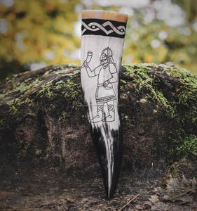 Custom Large Viking Drinking Horn with <b>Stand</b> Agate Buffalo Horn Hand Polished and Personalized for Drinks - Product Image 3