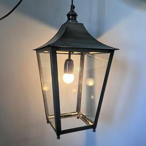 <b>Black</b> Iron Pagoda Pendant <b>Light</b> Glass <b>Shade</b> LED Bulb Hanging Fixture Warm White Rectangle Shape Mounted Tabletop Decorative - Product Image 1