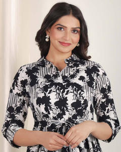 Vestido Casual de Verano 2026, Estampado, Holgado, Estilo Occidental, para Mujer, Tallas Grandes, Mangas 3/4, Tela Muselina Premium - Product Image 4