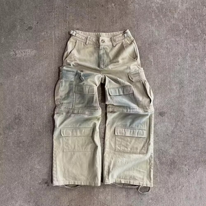 Pantalones Vaqueros Personalizados de Cintura Alta, Estilo Vintage, Desgastados, 100% Algodón, Estilo Urbano, con Bolsillos Convertibles, Estilo Cargo, Lavado Desgastado, para Hombre - Product Image 3