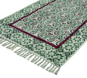 Alfombra de algodón estampada artesanal india, lavable, de tejido plano, para el hogar, estilo bohemio, hecha a mano, antideslizante y ecológica. - Product Image 5
