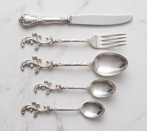 Vintage <b>Silver</b> Plated Cutlery Set with <b>Ornate</b> Handles <b>Mirror</b> Polish Stainless Steel Dinnerware For Wedding Occasions - Product Image 4